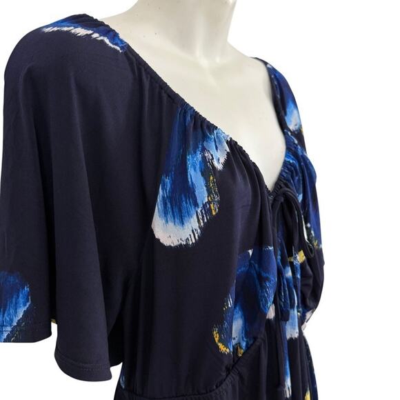INC International Concepts Navy Floral Jersey Knit V-Neck Short Sleeve Dress 2X - Picture 4 of 16